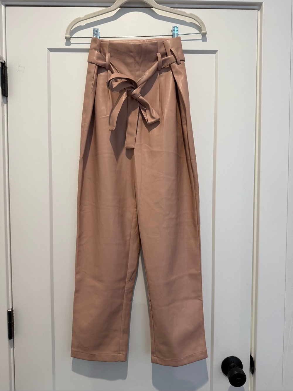 Dolce Cabo Blush Vegan Leather Paperbag Wide Leg Tie Belt Pants Size M